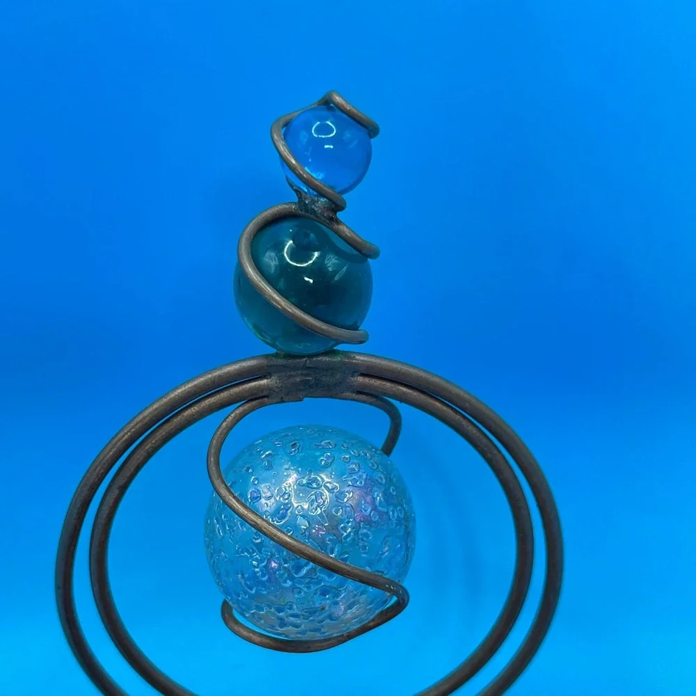 Artisan Copper Wire Glass Orb Candle Holder Sculpture Blue Green Mixed Media‎